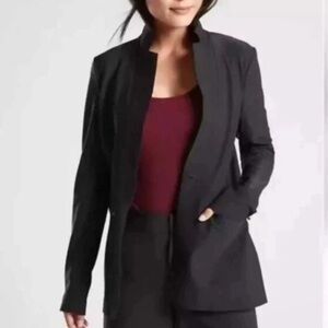 ATHLETA Cosmic Blazer Open Front Black Pockets Women Size 16